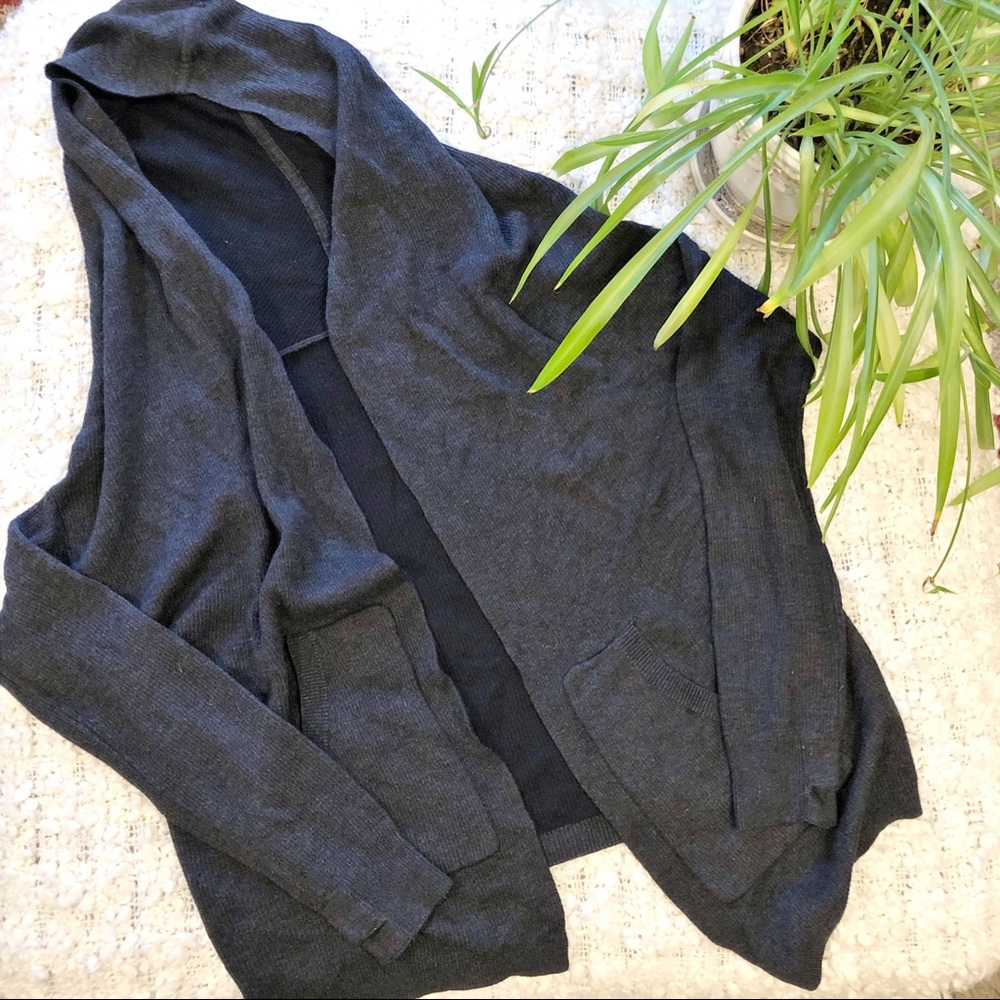 Lululemon Reversible Black and Gray Hooded Cardigan/Sweater